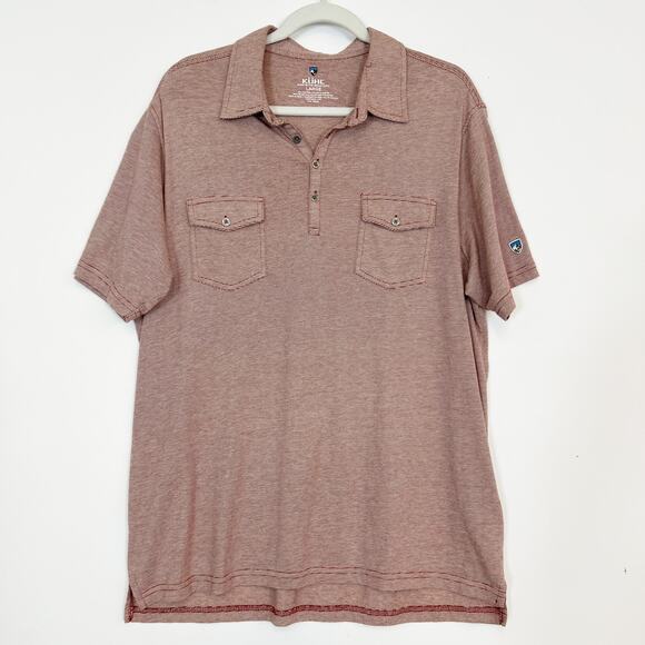 KUHL Short Sleeve Striped Rust Color Polo Shirt Men's Large - Picture 1 of 12